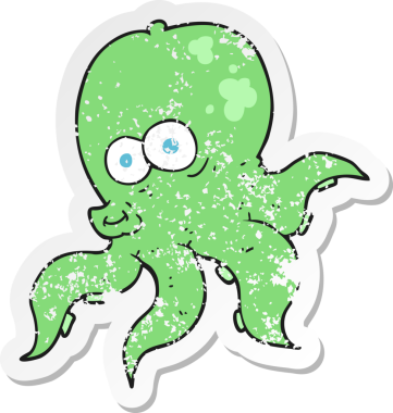 Bir insan tarafından çizilmiş ahtapot çizgi filminin gerilimli yapıştırması.