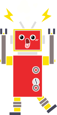 Bir insan tarafından çizilmiş düz renkli bir robot karikatürü