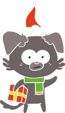 Bir insan tarafından çizilmiş Noel Baba şapkası takan düz renk çizimi.