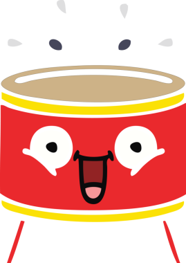 Bir insan tarafından çizilmiş düz renkli davul karikatürü