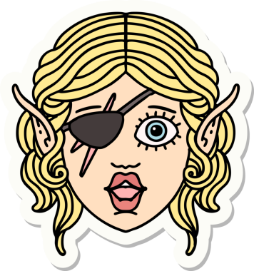 Bir insan tarafından çizilmiş bir elf karakterinin çıkartması.