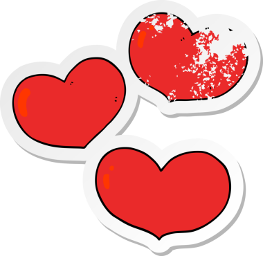 Bir insan tarafından çizilmiş aşk kalplerinin hüzünlü çıkartması.