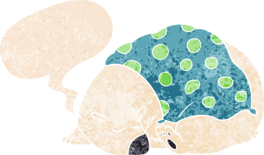 Karikatür kutup ayısı grunge 'de konuşma baloncuğuyla uyuyor.