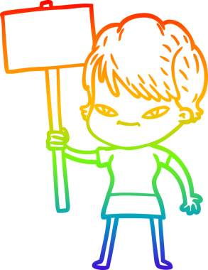 gökkuşağı gradyan çizimi bir insan tarafından çizilmiş mutlu bir kadın çizgi