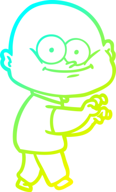 Bir insan tarafından çizilmiş, kel bir adamın soğuk çizgi çizimi.