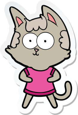 Bir insan tarafından çizilmiş mutlu çizgi film kedisinin çıkartması.