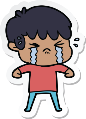 Bir insan tarafından çizilmiş ağlayan bir çizgi film çocuğunun çıkartması.