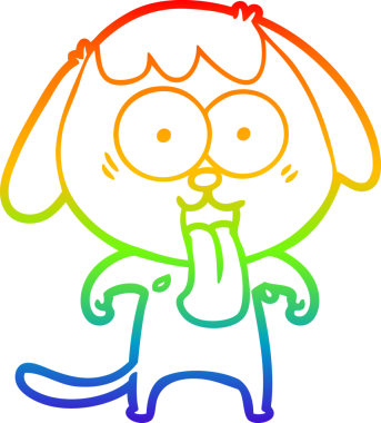 Gökkuşağı gradyan çizimi. Bir insan tarafından çizilmiş şirin bir köpek çizimi.