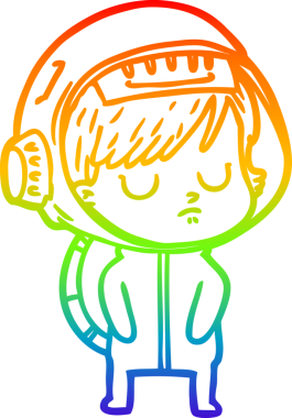 Gökkuşağı gradyan çizgi çizimi bir insan tarafından çizilmiş astronot bir kadın.