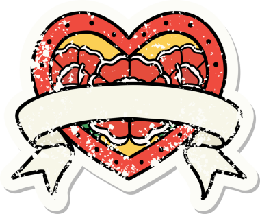 Geleneksel bir kalp stili ve insan tarafından çizilmiş çiçekli pankart dövmesi.