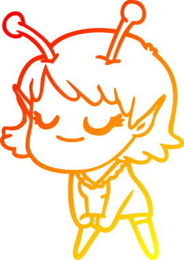 Bir insan tarafından çizilmiş gülümseyen uzaylı kız çizgi filmi.