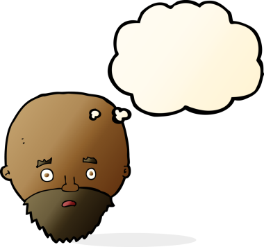 Bir insan tarafından çizilmiş düşünce balonlu sakallı bir adam.