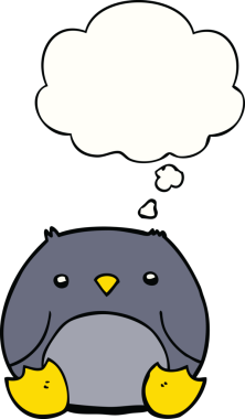 Bir insan tarafından çizilmiş düşünce baloncuklu penguen.