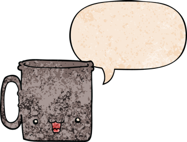 bir insan tarafından çizilmiş eski moda konuşma baloncuklu çizgi film kupası.