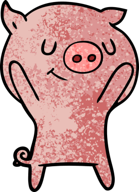 Bir insan tarafından çizilmiş mutlu çizgi film domuzu.