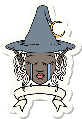 Ağlayan Elf Büyücüsü karakterinin çıkartması Bir insan tarafından çizilmiş yüzle