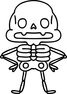 Bir insan tarafından çizilmiş benzersiz özgüvenin ürkütücü iskeleti.