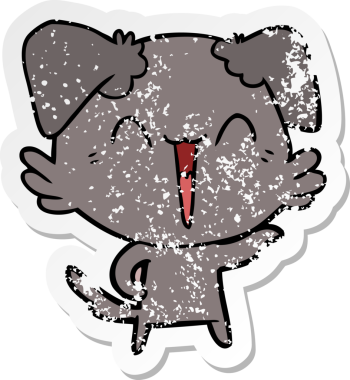 Bir insan tarafından çizilmiş mutlu küçük bir köpek çizgi filminin sıkıntılı çıkartması.