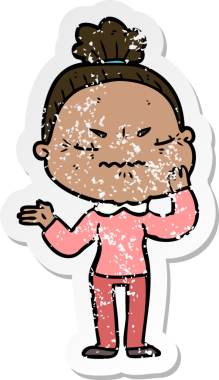 Bir insan tarafından çizilmiş, sıkıntılı bir karikatür çıkartması.