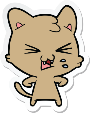 Bir insan tarafından çizilmiş, tıslayan bir kedinin çıkartması.