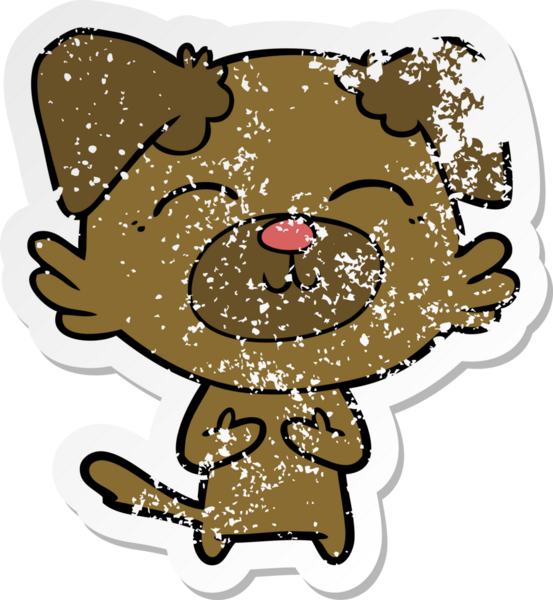 Bir insan tarafından çizilmiş bir karikatür köpeğinin sıkıntılı çıkartması.