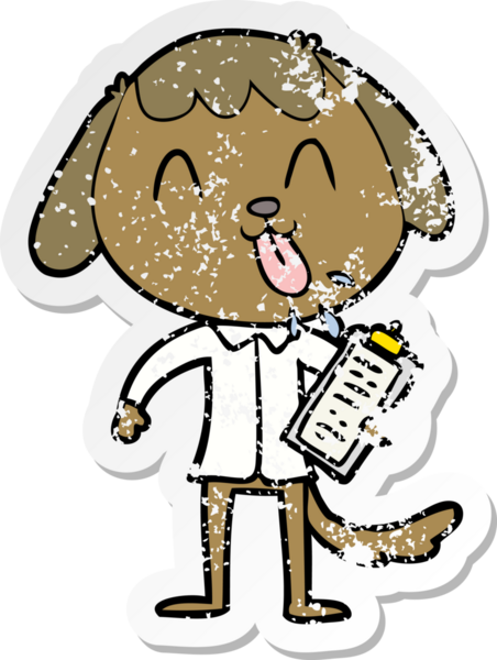 Bir insan tarafından çizilmiş şirin bir köpeğin sıkıntılı çıkartması.