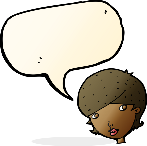 Bir insan tarafından çizilmiş konuşma balonu olan karikatür dostu bir kadın.