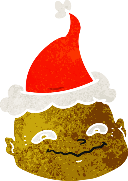 Bir insanın çizdiği Noel Baba şapkası takan kel bir adamın el çizimi karikatürü.