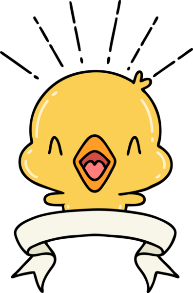 Bir insan tarafından çizilmiş dövmeli, şarkı söyleyen bir piliç.