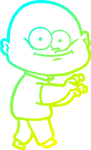 Bir insan tarafından çizilmiş, kel bir adamın soğuk çizgi çizimi.