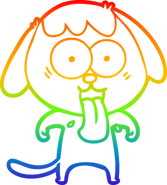 Gökkuşağı gradyan çizimi. Bir insan tarafından çizilmiş şirin bir köpek çizimi.