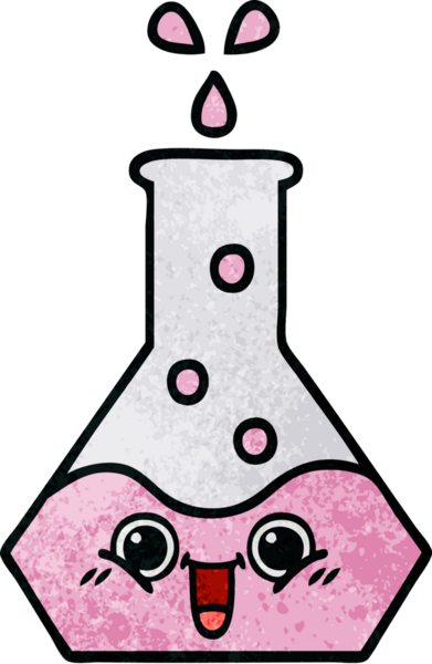 Bir insan tarafından çizilmiş bir bilim şişesinin retro grunge desen karikatürü.