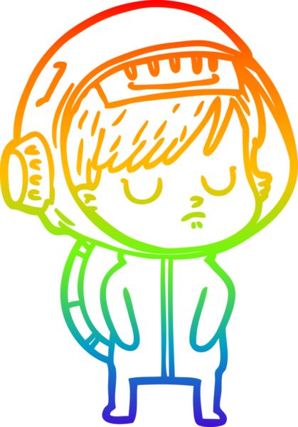 Gökkuşağı gradyan çizgi çizimi bir insan tarafından çizilmiş astronot bir kadın.