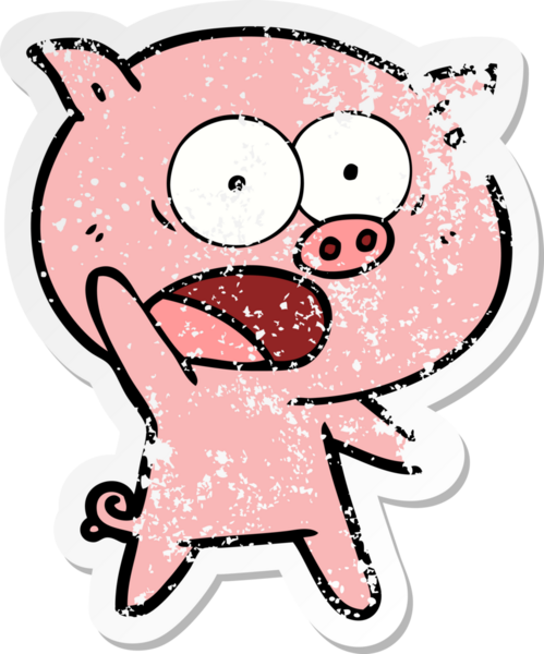 Bir insan tarafından çizilmiş bağıran bir domuzun sıkıntılı çıkartması.