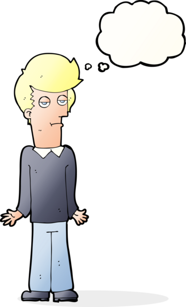 Bir insan tarafından çizilmiş düşünce baloncuğuyla omuz silken karikatür.