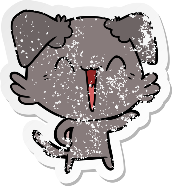 Bir insan tarafından çizilmiş mutlu küçük bir köpek çizgi filminin sıkıntılı çıkartması.