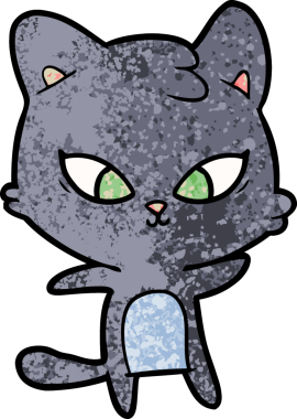 Bir insan tarafından çizilmiş sevimli çizgi film kedisi.