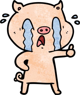 Bir insan tarafından çizilmiş ağlayan domuz çizgi filmi.