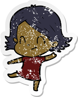 Bir insan tarafından çizilmiş, karikatür dostu bir kızın sıkıntılı çıkartması.