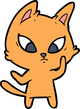 Bir insan tarafından çizilmiş kafası karışmış çizgi film kedisi.