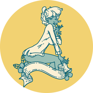 İkonik dövme stili bir resim. Bir insan tarafından çizilmiş pankartı olan tişört giyen bir kız.