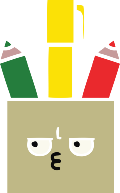 Bir insan tarafından çizilmiş bir kalem tenceresinin düz renkli retro karikatürü