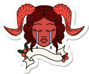 Bir insan tarafından çizilmiş parşömen pankartıyla ağlayan karakterin çıkartması.