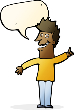 Bir insan tarafından çizilmiş konuşma balonlu mutlu adam çizgi filmi.