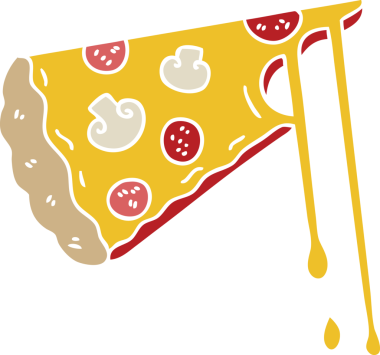 Bir insan tarafından çizilmiş tuhaf bir çizgi film peynirli pizza.