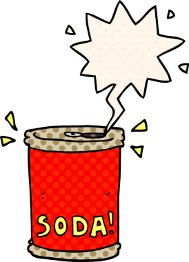 Bir insan tarafından çizilmiş çizgi roman tarzında konuşma baloncuğu olan karikatür soda kutusu.