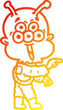 Bir insan tarafından çizilmiş mutlu çizgi film uzaylısının sıcak çizgi çizimi