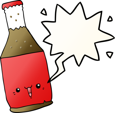Bir insan tarafından çizilmiş, konuşma baloncuklu çizgi film bira şişesi.