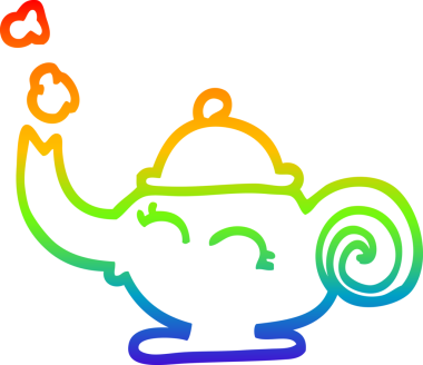 Gökkuşağı gradyan çizgi çizimi Bir insan tarafından çizilmiş sihirli lamba