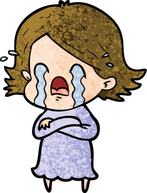 Bir insan tarafından çizilmiş ağlayan çizgi film kadını.